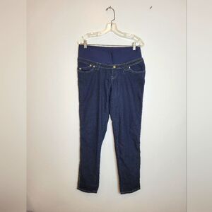 Times Two Maternity Jeans Medium Stretchy Dark Wash Ankle Crop Pull On Blue